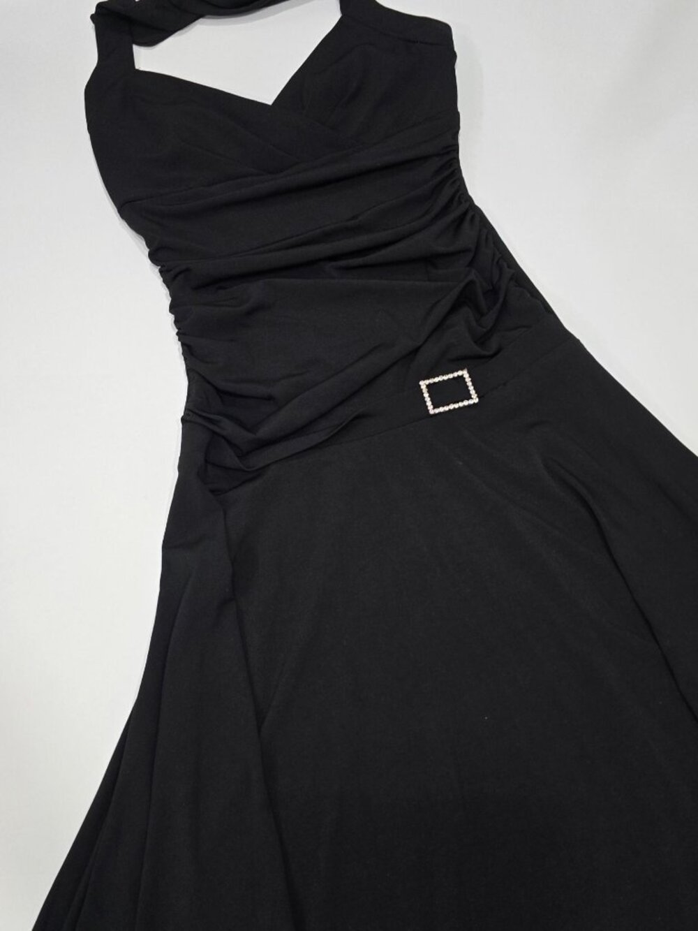 City Triangles ✦ Black Halter Handkerchief Dress ✦ Ruched Bodice Rhinestone M - Picture 11 of 14